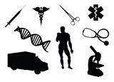 Medical equipment and related signs silhouettes
