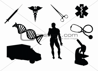 Medical equipment and related signs silhouettes