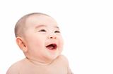 happy asian baby looking something