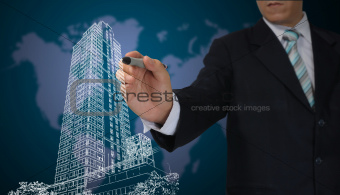 Business Man or Architect draw cityscape