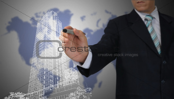 Business Man or Architect draw cityscape
