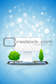 Blue Background with Empty Billboard on Tablet Computer