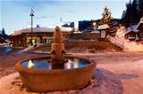 Fountain and Christmas Tree in Megeve At Morning, French Alps