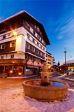 Beautiful Fountain in Megeve At Morning, French Alps