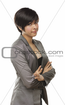 Pretty Mixed Race Young Adult with Funny Expression Isolated on a White Background.