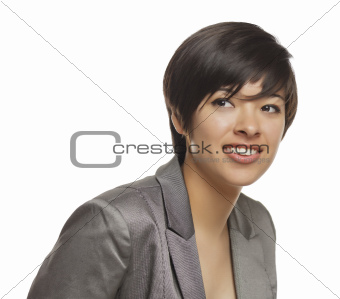 Pretty Mixed Race Young Adult Isolated on a White Background.