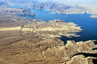 Aerial view of Colorado River and Lake Mead