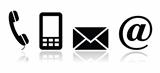 Contact black icons set - mobile, phone, email, envelope