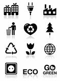 Green ecology black clean icons set