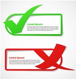 Green and red check mark banners