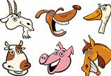 Cartoon farm animals heads set