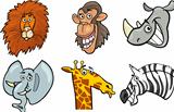 Cartoon wild animals heads set