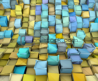 abstract 3d shape backdrop in yellow and blue 