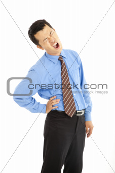 Young businessman with  back pain and isolated on white 