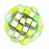 3d abstract cube ball shape in green yellow on white