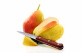 Two ripe pears and knife.