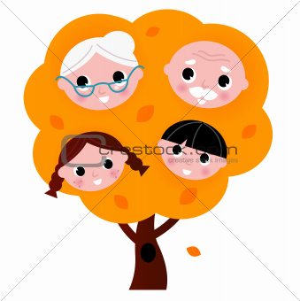 Autumn family tree isolated on white