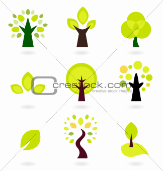 Abstract trees vector set isolated on white