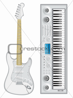 Isolated image of guitar and synthesizer. Vector illustration.