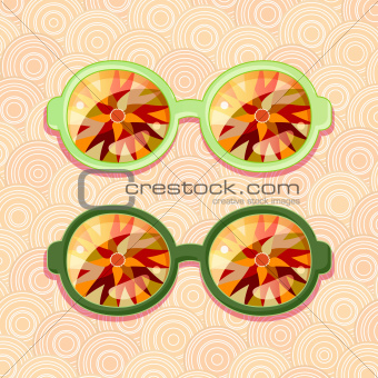Retro eyeglasses with floral reflection