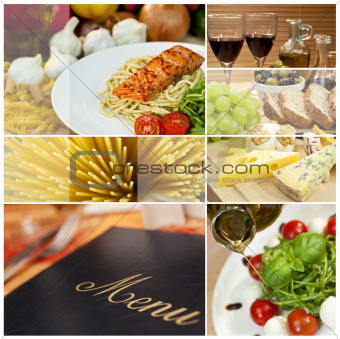 Montage of Restaurant Menu, Food and Drink