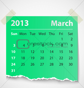 2013 calendar march colorful torn paper