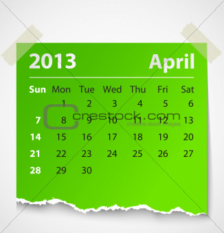2013 calendar april colorful torn paper