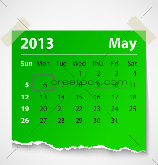 2013 calendar may colorful torn paper