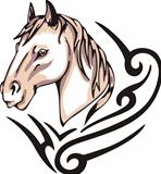 Tattoo with horse head. Color vector illustration.