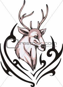 Tattoo with reindeer head. Color vector illustration.