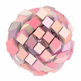 3d abstract cube ball shape in pink on white