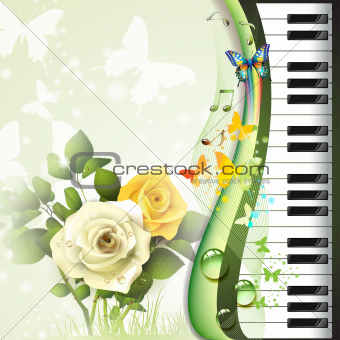 Piano keys with roses