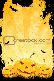 Grungy Halloween Background with Pumpkins