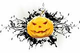 Grungy Floral Halloween Background with Pumpkin