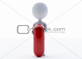 3d humanoid character with a red capsule