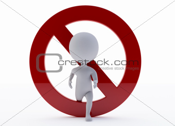 3d humanoid character with a ban sign