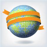 Abstract globe symbol with orange ribbon. Vector illustration