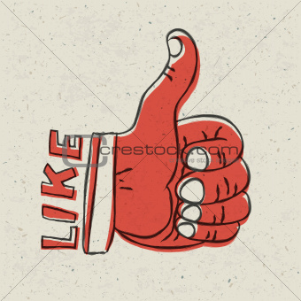 Thumb up symbol. Retro styled vector illustration, EPS10 