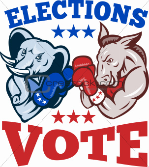 Democrat Donkey Republican Elephant Mascot Election Vote
