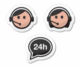 Customer service icons set, labels - call center assistants