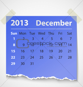 2013 calendar december colorful torn paper