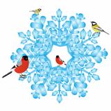 Bullfinch and tits on a snowflake