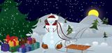 Snowman and birds under Christmas tree banner