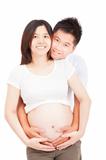 asian pregnant women with husband isolated on white 