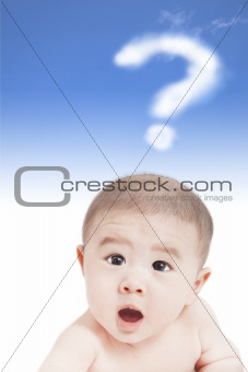 asian baby with question mark cloud