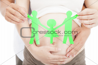 hand of pregnant woman and man for family concept 