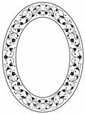 oriental floral ornamental deco black oval frame isolated