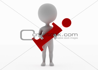 3d humanoid character with a information symbol