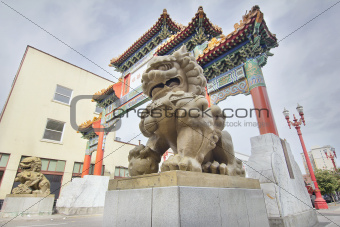 Chinese Foo Dogs Pair at Portland Oregon Chinatown Gate