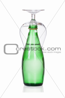 glass of soda water bottle isolated on white
